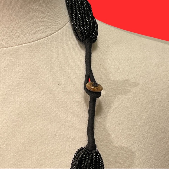 Long Multi Strand Black Bead Necklace With Stones - Picture 4 of 4